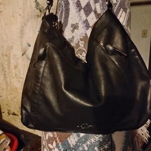 Elegant Black Leather Coach Shoulder Bag